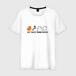 Футболка хлопковая мужская Планы на Новый год - eat sleep drink repiat, цвет: белый