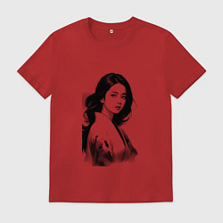 Футболка хлопковая мужская Азиатская девушка в кимоно, цвет: красный