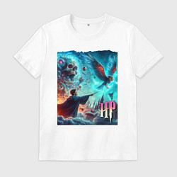 Футболка хлопковая мужская Harry Potter and owl - ai art fantasy, цвет: белый