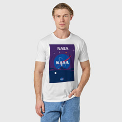 Футболка хлопковая мужская NASA фиолетовый плакат, цвет: белый — фото 2