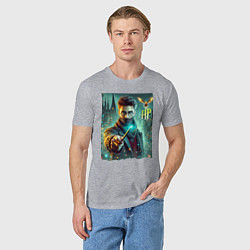 Футболка хлопковая мужская Harry Potter with a magic wand - ai art fantasy, цвет: меланж — фото 2