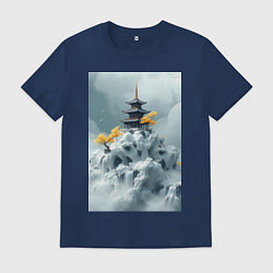 Футболка хлопковая мужская Тихий японский пейзаж, цвет: тёмно-синий