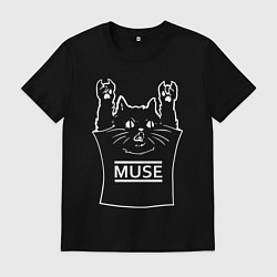 Футболка хлопковая мужская Muse - cat rock, цвет: черный