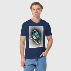 Футболка хлопковая мужская Птичка на ветке, цвет: тёмно-синий — фото 2