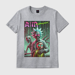 Футболка хлопковая мужская Rick and Morty with a skeleton - cyberpunk, цвет: меланж