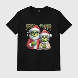Футболка хлопковая мужская Гринч и миссис похититель рождества, цвет: черный