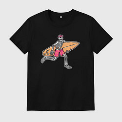 Футболка хлопковая мужская Скелетик с серфом, цвет: черный