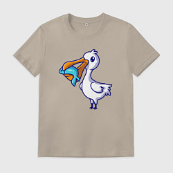 Футболка хлопковая мужская Пеликан с рыбкой, цвет: миндальный