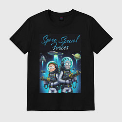 Футболка хлопковая мужская Rick and Morty - space special forces, цвет: черный