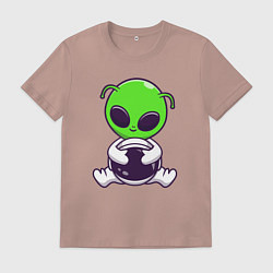 Футболка хлопковая мужская Пришелец космонавт, цвет: пыльно-розовый
