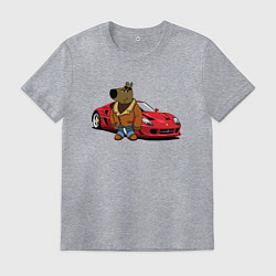 Футболка хлопковая мужская Чиловый парень на красном автомобиле, цвет: меланж
