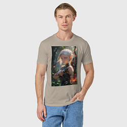 Футболка хлопковая мужская Девушка-эльф с магическим луком, цвет: миндальный — фото 2