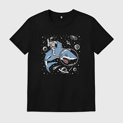Футболка хлопковая мужская Космонавт и акула, цвет: черный
