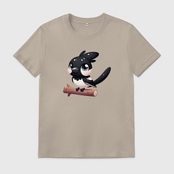 Футболка хлопковая мужская Милая сорока на ветке, цвет: миндальный