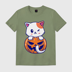 Футболка хлопковая мужская Halloween meow, цвет: авокадо