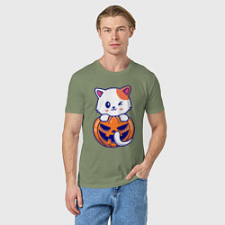 Футболка хлопковая мужская Halloween meow, цвет: авокадо — фото 2