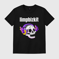 Футболка хлопковая мужская Limp Bizkit - неоновый череп, цвет: черный