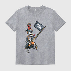 Футболка хлопковая мужская Мёртвый пират с флагом, цвет: меланж