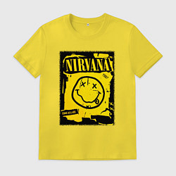 Футболка хлопковая мужская Нирвана логотип смайл, цвет: желтый