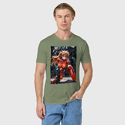 Футболка хлопковая мужская Аска Лэнгли Евангелион, цвет: авокадо — фото 2