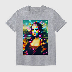 Мужская футболка Мона Лиза и неоновые кубики - стилизация