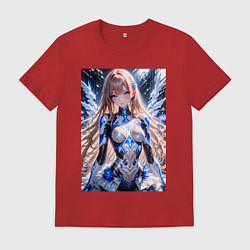 Футболка хлопковая мужская Девушка с кибернетическими крыльями, цвет: красный