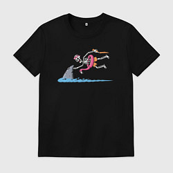 Футболка хлопковая мужская Скелет и акула, цвет: черный