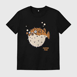 Футболка хлопковая мужская Рыбка фугу, цвет: черный