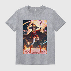 Футболка хлопковая мужская Мегумин колдует взрывную магию, цвет: меланж