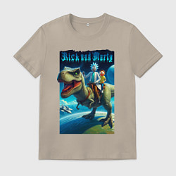 Мужская футболка Рик и Морти верхом на тираннозавре