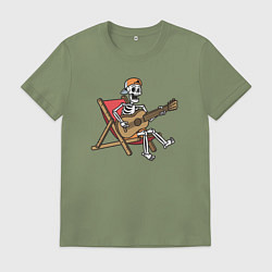 Футболка хлопковая мужская Скелетик гитарист, цвет: авокадо