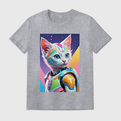 Футболка хлопковая мужская Котик в стиле киберпанк, цвет: меланж