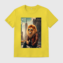 Футболка хлопковая мужская Cool Lion New Yorker - ai art, цвет: желтый