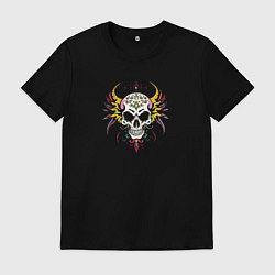 Футболка хлопковая мужская Декоративный череп, цвет: черный