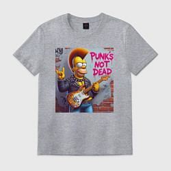 Футболка хлопковая мужская Homer Simpson - punks not dead, цвет: меланж