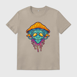 Футболка хлопковая мужская Грибной пришелец, цвет: миндальный