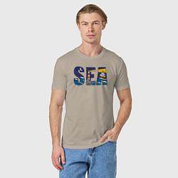 Футболка хлопковая мужская Парусник на морских волнах, цвет: миндальный — фото 2