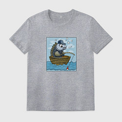 Футболка хлопковая мужская Рыба ловит рыбу в лодке, цвет: меланж