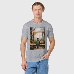 Футболка хлопковая мужская Мальчик на скамейке, цвет: меланж — фото 2
