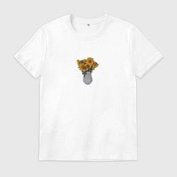 Футболка хлопковая мужская Букет подсолнухов, цвет: белый