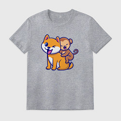 Футболка хлопковая мужская Собачка и обезьянка, цвет: меланж