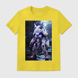 Футболка хлопковая мужская Киборг лиса с неоновой подсветкой, цвет: желтый