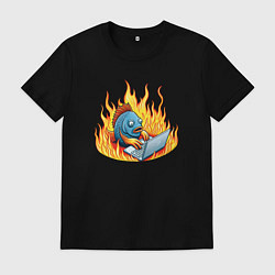 Футболка хлопковая мужская Рыба в огне, цвет: черный