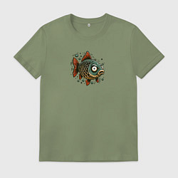 Футболка хлопковая мужская Забавная карикатурная рыба, цвет: авокадо