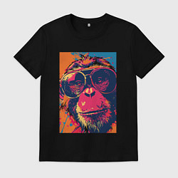 Футболка хлопковая мужская Обезьяна в очках big pop art, цвет: черный