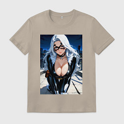 Футболка хлопковая мужская Черная кошка на крыше небоскреба, цвет: миндальный