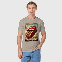 Футболка хлопковая мужская Rolling Stones - logo transformation, цвет: миндальный — фото 2