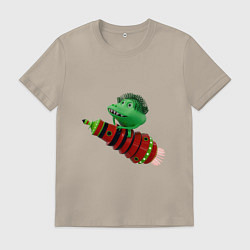 Мужская футболка Зеленый монстр на красной ракете