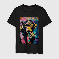 Футболка хлопковая мужская Cute monkey, цвет: черный