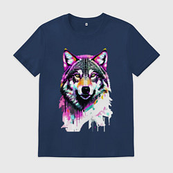 Футболка хлопковая мужская Волчья морда - нейроарт, цвет: тёмно-синий